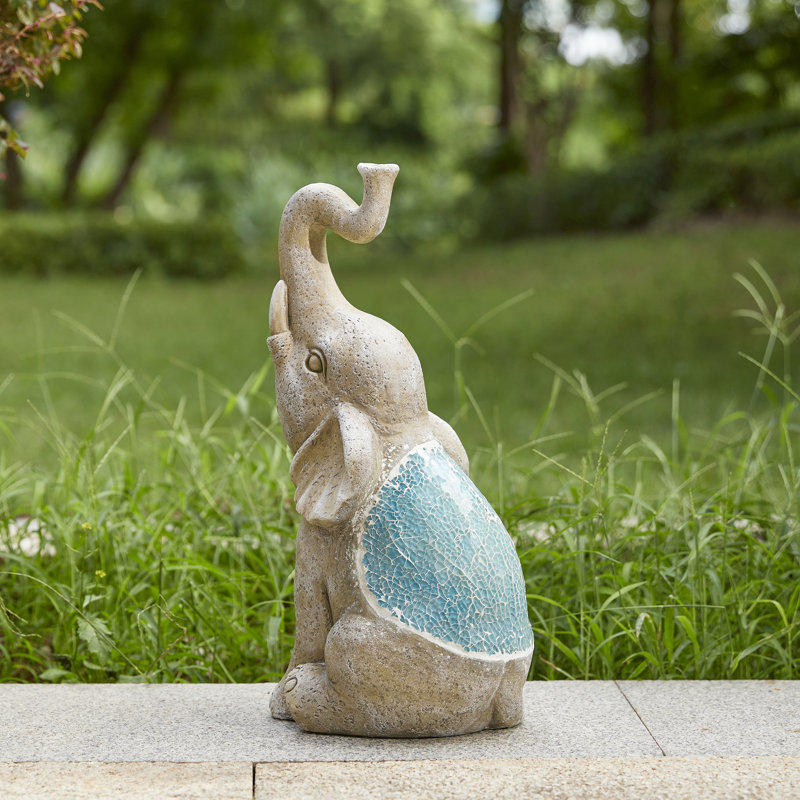 Statue éléphant assis en faux granit et mosaïque 18 "H MGO Lesley