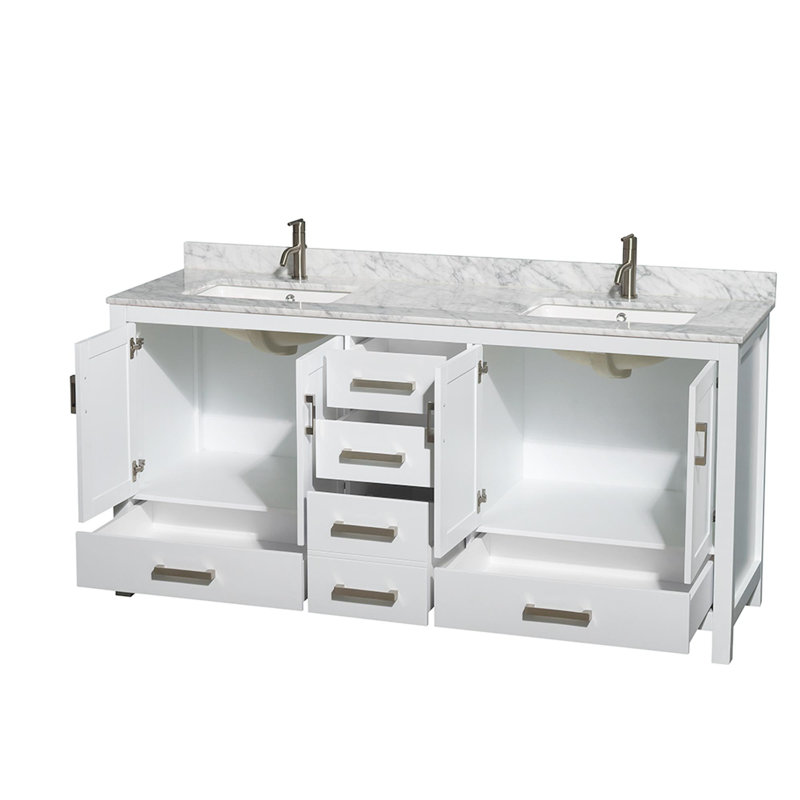 Sheffield 72" Double Bathroom Vanity Set, White, Brushed Chrome