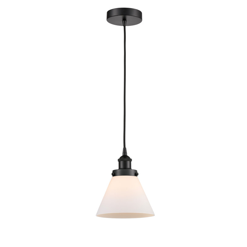 Mini-luminaire suspendu 1 lumière Cone, Blanc, H 9,75 po x l 7,75 po x P 7,75 po, Noir mat