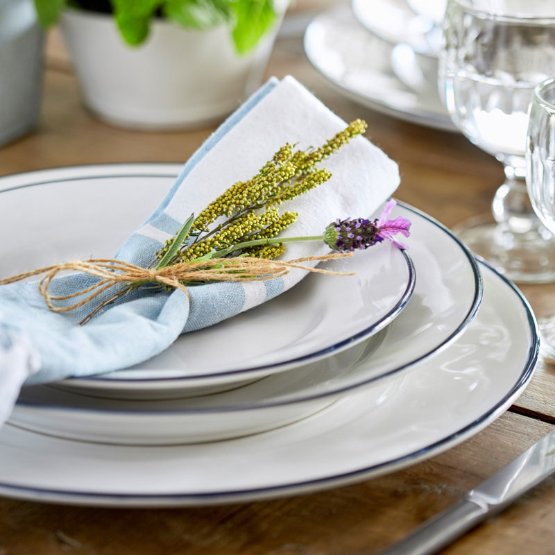 Beja Stoneware Salad/Dessert Plate, White/Blue
