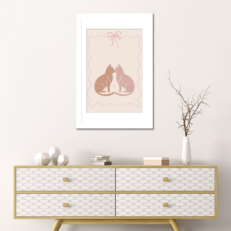 Deux chats amoureux - Reproduction d'art murale - Papier d'art encadré, 24 po x 16 po, Papier encadré, Blanc