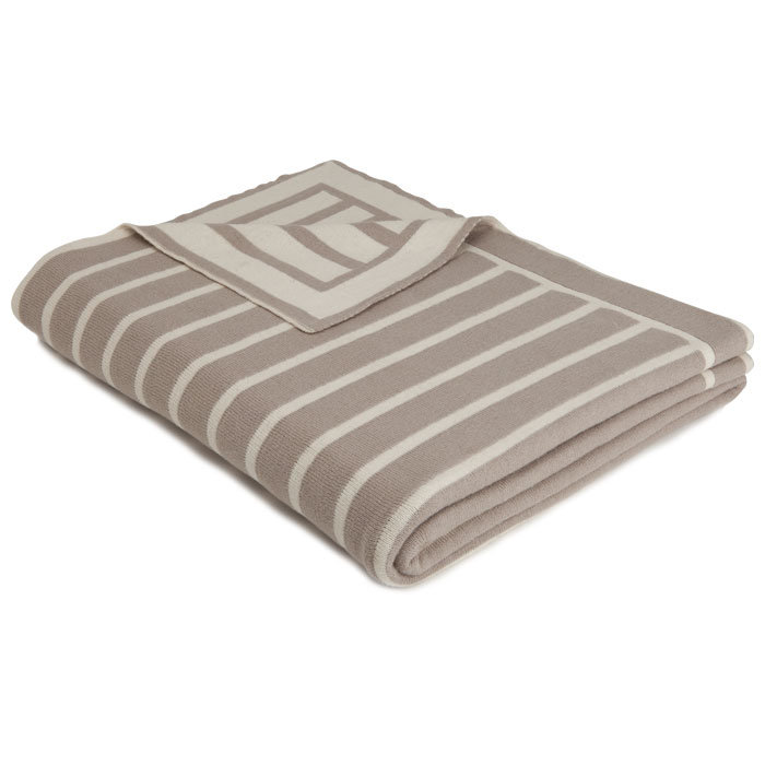 Beach Stripe Knitted Throw Blanket, Stone/Natural