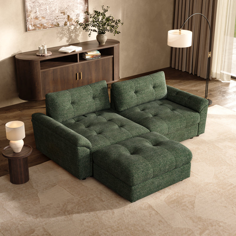 73" Adjustable Seat Depth Cloud Modular Sectional Sofa With Storage, Green Chenille