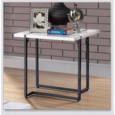 Contemporary Style Modern End Table With Lacquer Top, Metal Legs, And Two-Tone Finish For Elegant Living Spaces