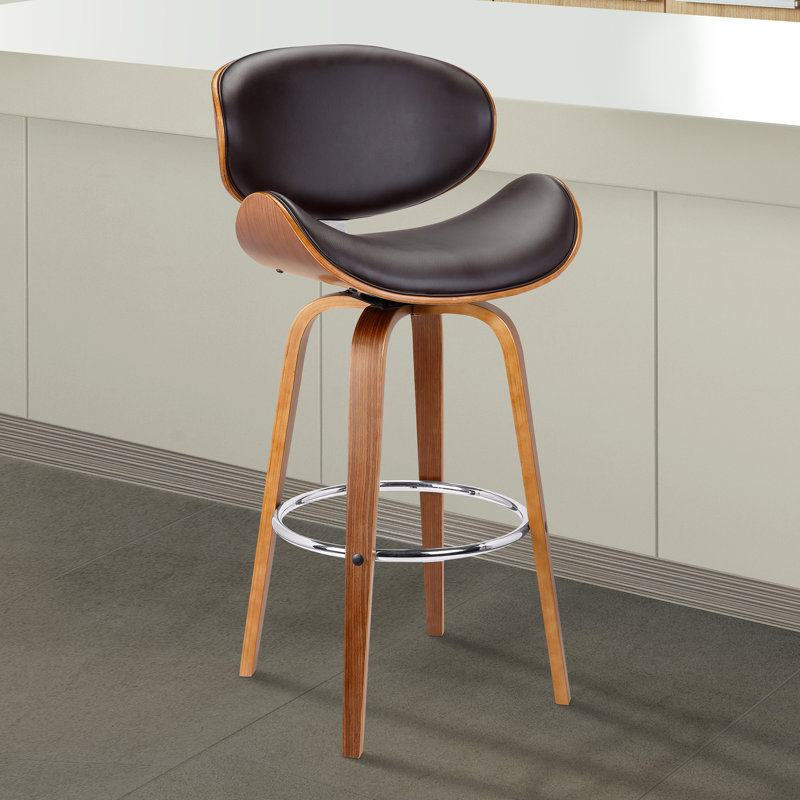 Chagoya Mid-Century Modern Swivel Counter or Bar Height Bar Stool in Faux leather and Wood Finish