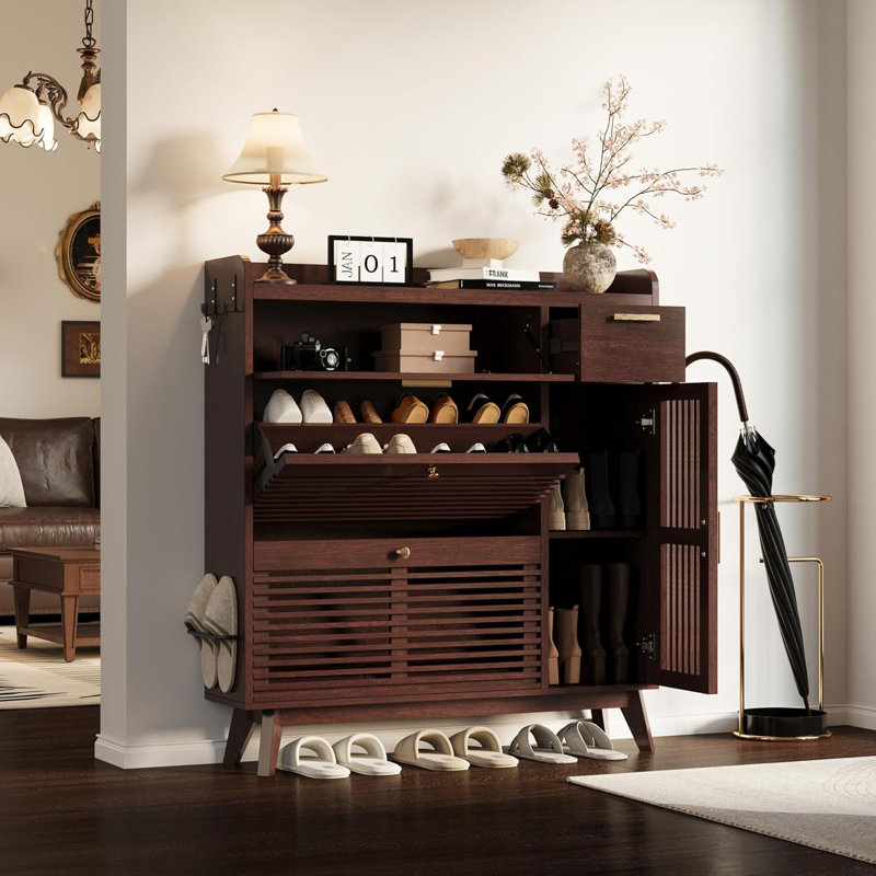 Shoe Rack Cabinet With Hooks And Side Cabinets