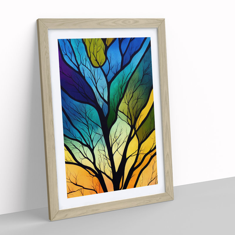 Abstract Tree In Colour No.7 - Single Picture Frame Print, 46cm H x 34cm W x 2cm D, Oak Framed