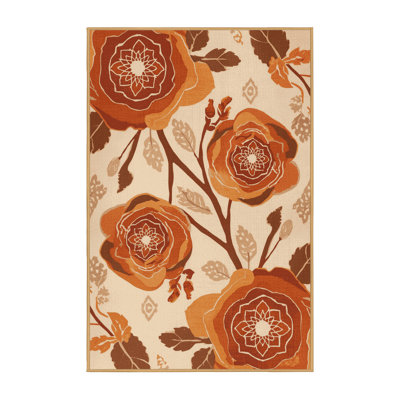 Tapis marocain doux et moelleux à motif de fleurs de bohémien de couleur brun Temaraia - reliure brun clair