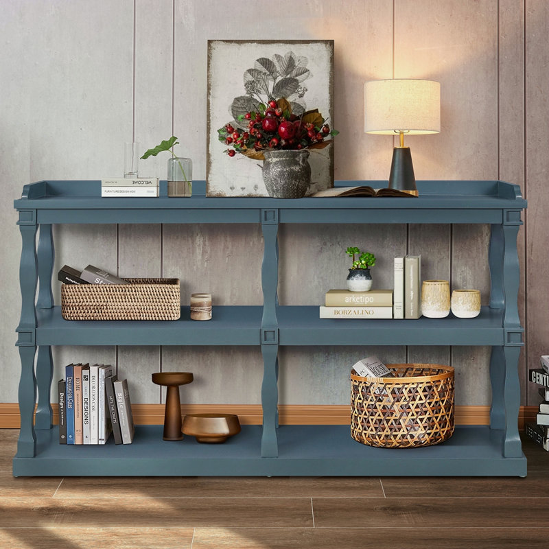 Console Table With 3-Tier Open Storage Spaces And Roman Column Effect Support Legs,Narrow Sofa Entry Table For Living Room, Entryway And Hallway