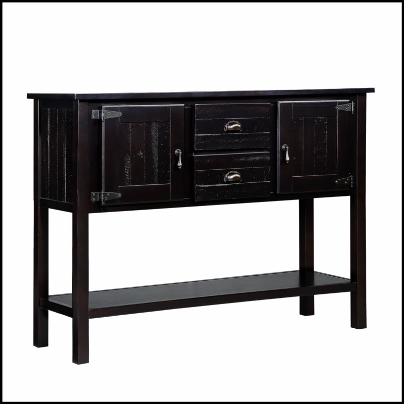 Console 48 po en bois massif avec 2 tiroirs, armoires et tablette inférieure pour un rangement et une présentation de style rétro