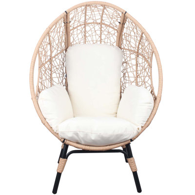 Chaise de patio en osier PE modèle 3 avec coussin en rotin de couleur naturelle beige et table d'appoint