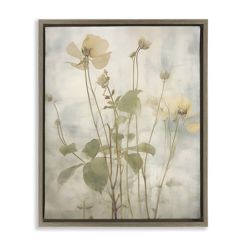 "Soft Botanicals", art mural encadré sur toile flottante par lettré et doublé, Cadre flottant orme Montalcino