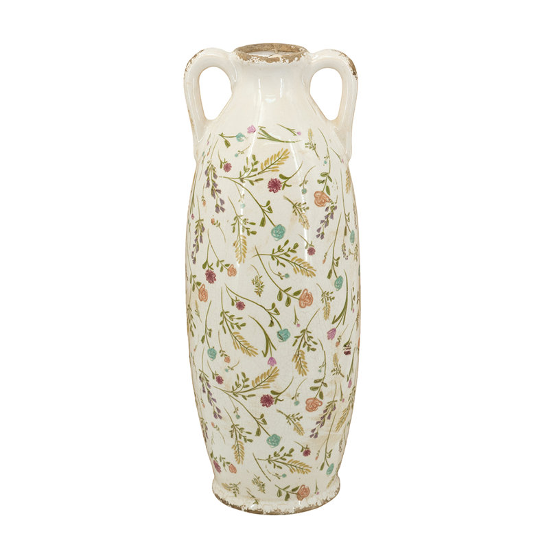 Vase en céramique 6 x 6 x 15,5 po avec motifs floraux multicolores