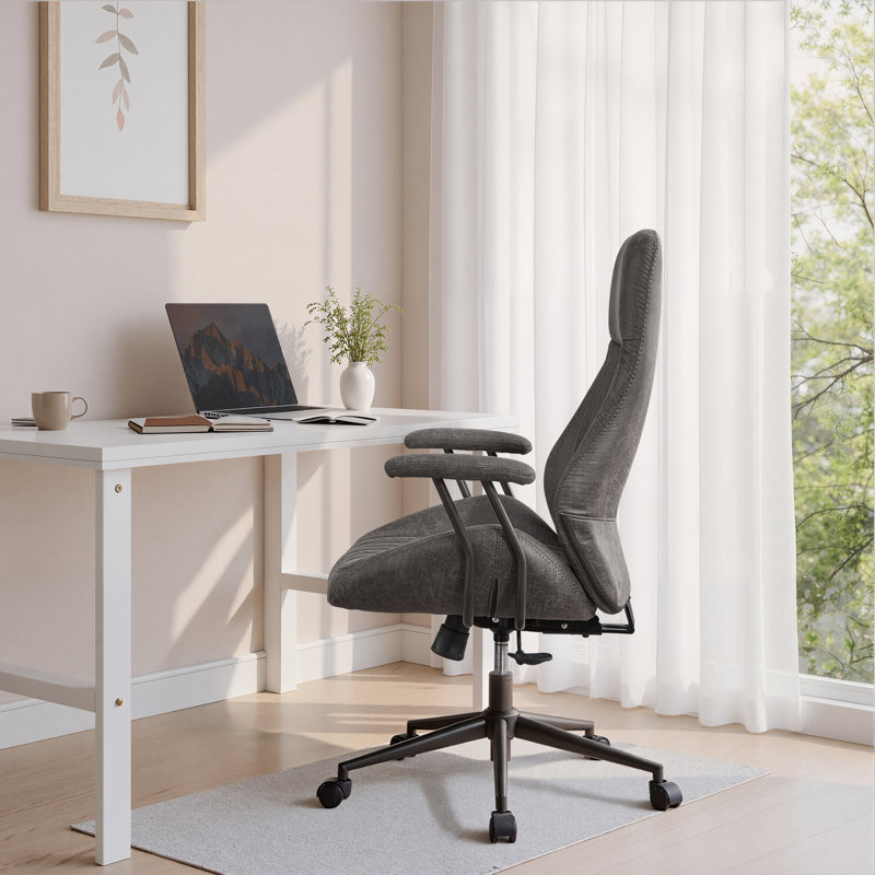 Fauteuil de direction rétro en similicuir avec inclinaison à 3 positions, Gris