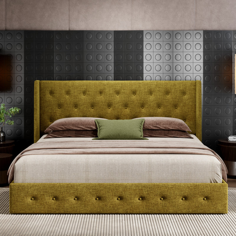 Bertile Linen Tufted Upholstered Storage Platform Bed,No Box Spring Needed,Spacious Storage Space, King, Dark Gray