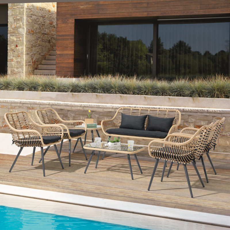 Marrakech 6 - Person Patio Conversation Set with Cushions, Black, No