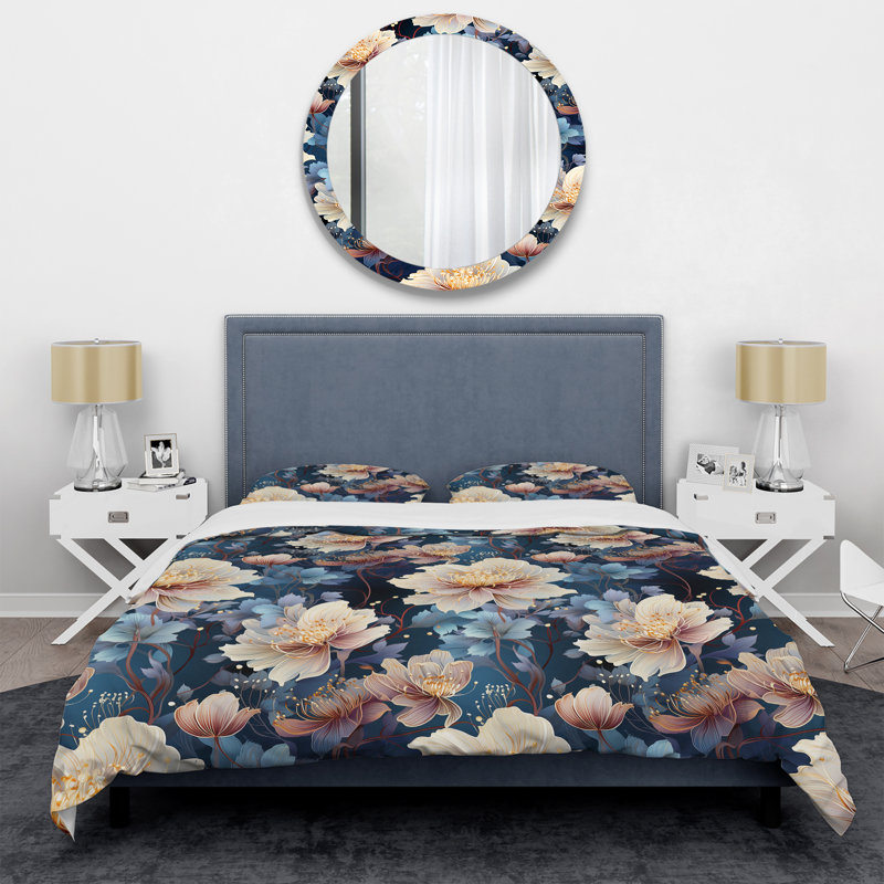 Mystical Floral Pattern IV - Ensemble de housse de couette à motif floral, Housse de couette pour grand lit et 2 taies décor
