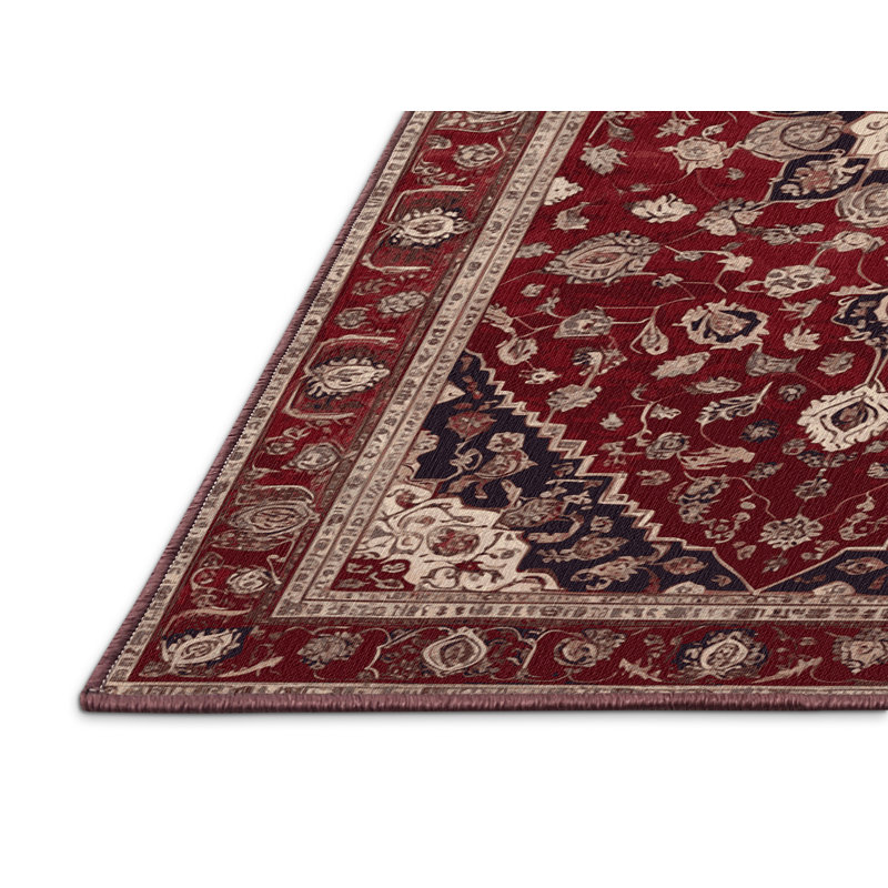 Tapis rouge persan lavable à la machine, Rectangulaire 2 pi x 3 pi