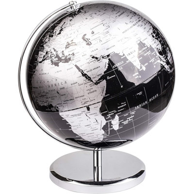 Exerz World Globe With A Metal Base, Metallic Black Earth Globe Geographic English Modern Map Desktop Decoration