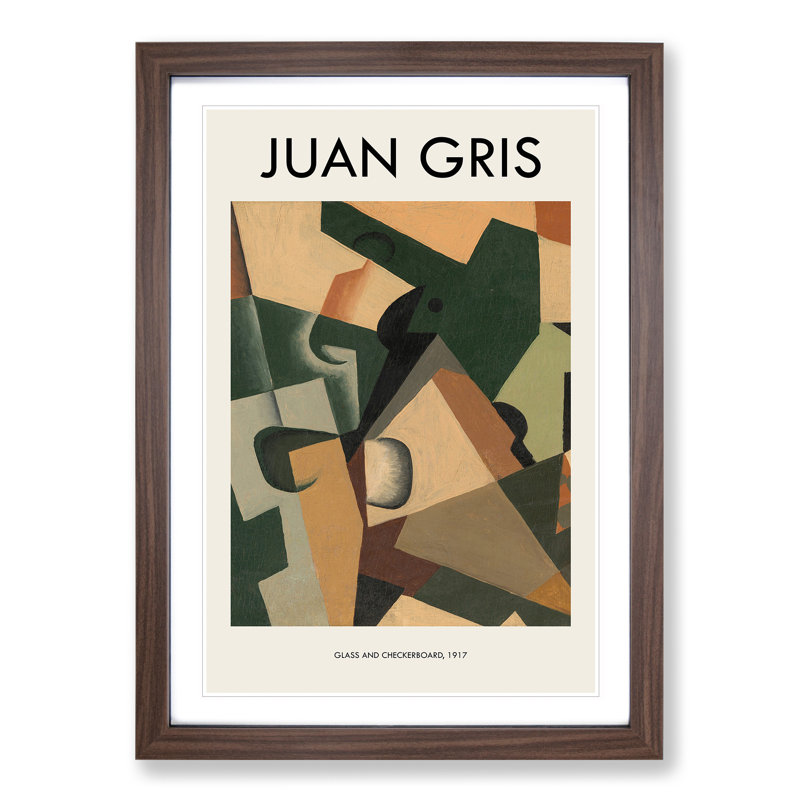 Glass And Checkerboard by Juan Gris - Single Picture Frame Print, Walnut Framed, 36cm H x 27cm W x 2cm D
