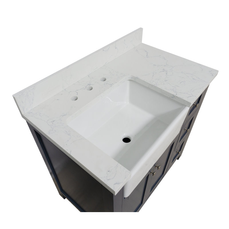 Yorkshire Marine Gray 36" Single Freestanding Bathroom Vanity with Engineered Marble Top