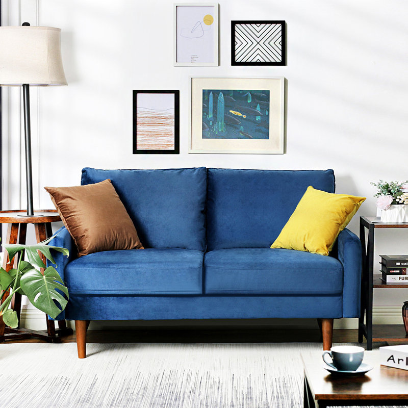Everly Quinn Hessville Sofa 56" Velvet Round Arm Loveseat, Goldenrod Velvet