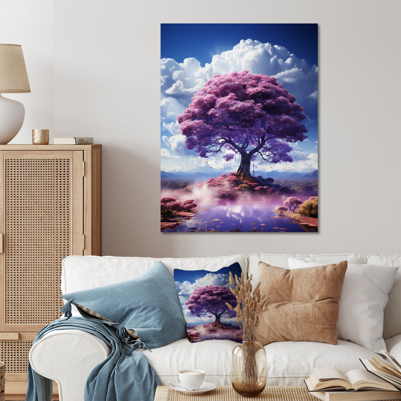 Arbre de jacaranda mauve fantaisie - Art mural en métal fantaisie, H 20 po x l 12 po x P 1 po