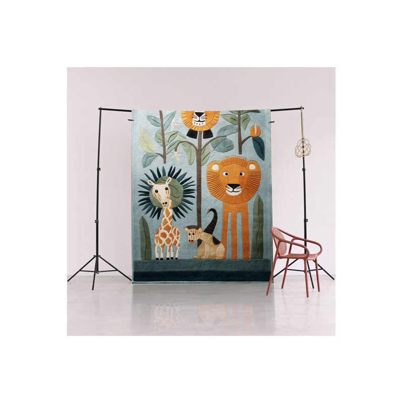 Washable Dido Collection Kids Rug Forest Animals Monkey Patterned Modern Decorative Area Rug, Rectangle 3'3" x 4'11"