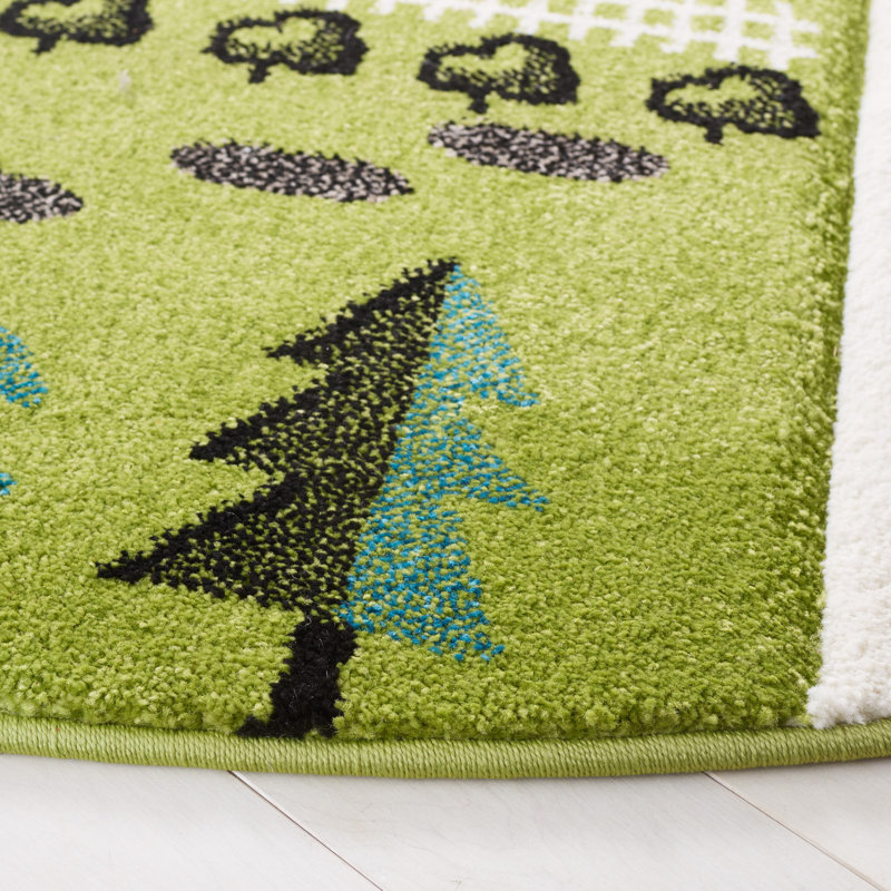 Zeno Abstract Green/Beige Area Rug, Round 6'