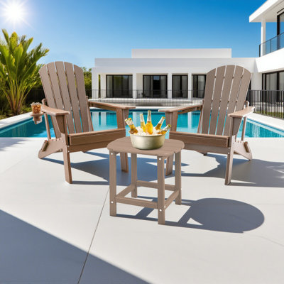 Chaises 3 pièces Adirondack pliantes avec table d'appoint, chaises d'extérieur en plastique PEHD avec porte-gobelet - 400 lb et résistant aux intempéries pour foyer, terrasse, piscine, patio