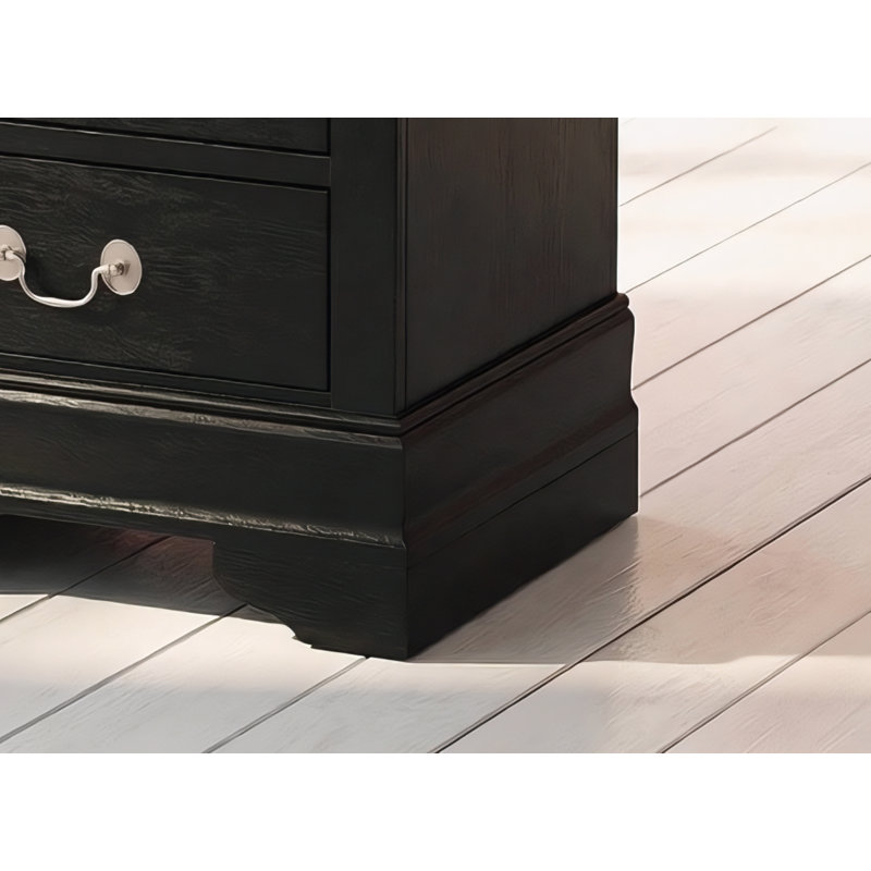 Sayre Black 3 Drawers Nightstand, Black