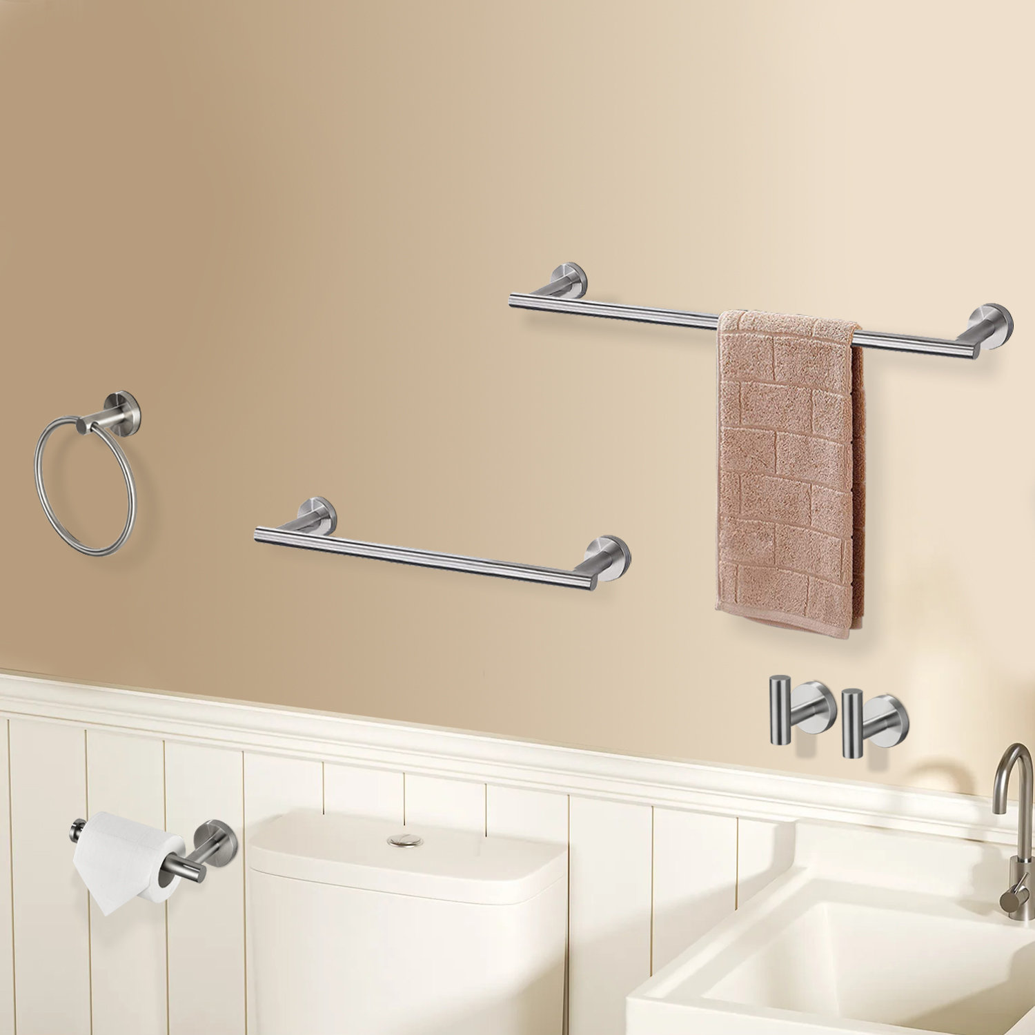 HHK HOME 6 -Piece Stainless Steel Bathroom Towel Rack Set With Mounting ...