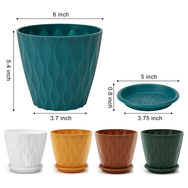 6 inch Plant Pots 5 Pack, Multicolor