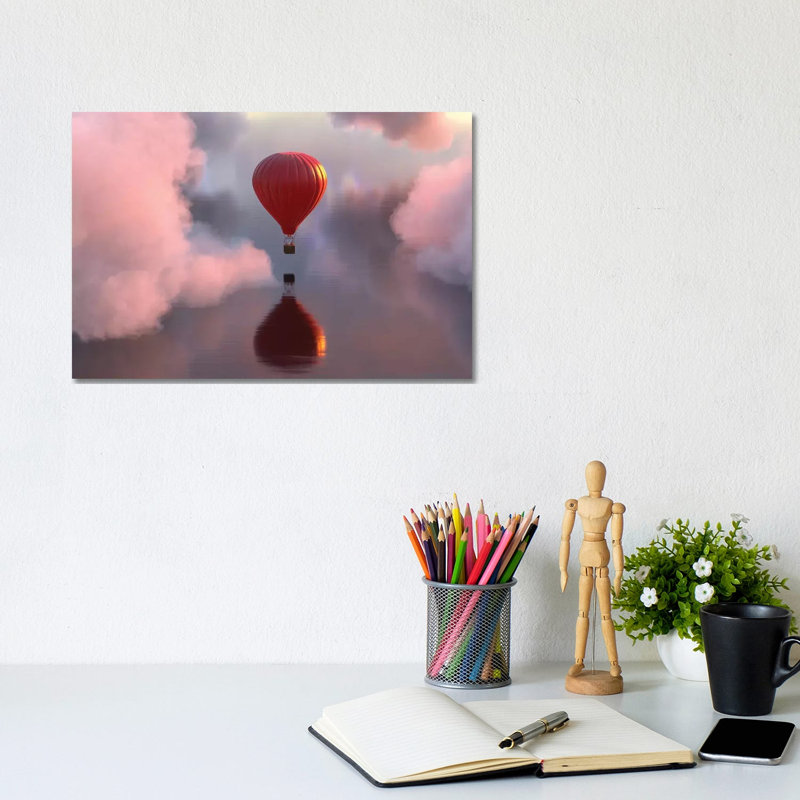 Hot Air Balloon Flies Over Water III by Mike Kiev - Wrapped Canvas Print, 20.32 cm H x 30.48 cm W