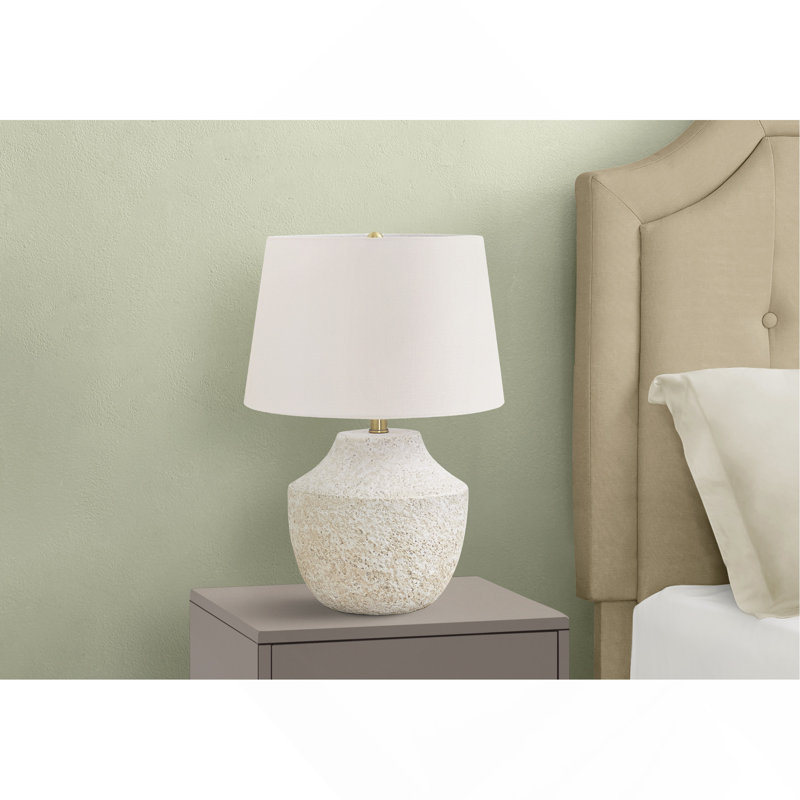 Lighting, H 20 po, lampe de table, béton crème, abat-jour ivoire / crème, moderne