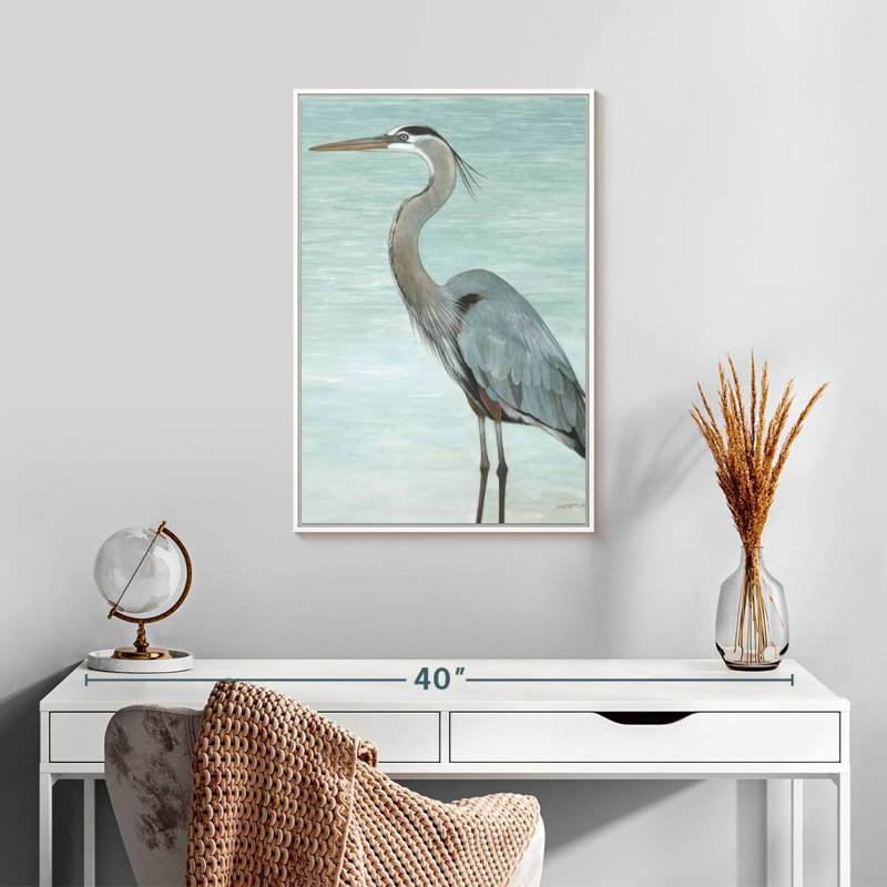 Grand héron, 17" x 25", Floating Frame White