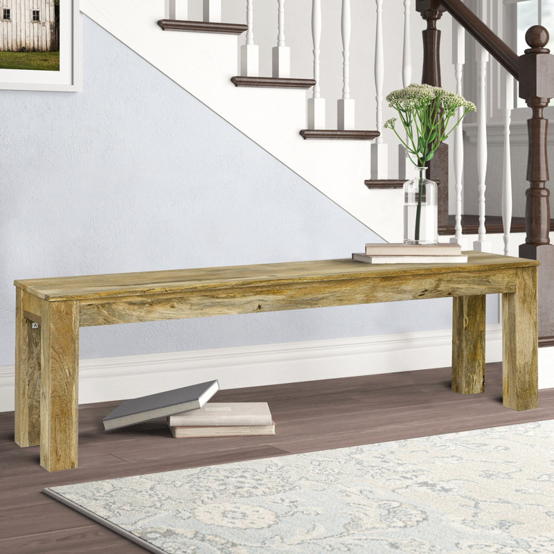 Emerson Solid Wood Bench, Light Brown, 45cm H x 148cm W x 35cm D