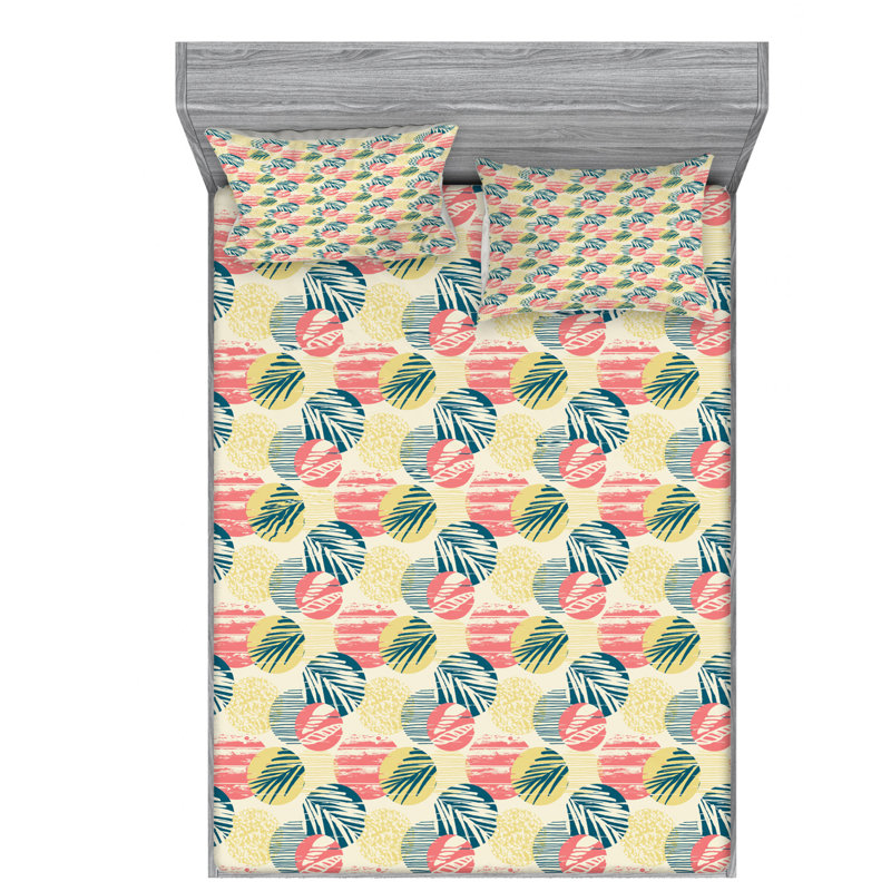 Palm Tree Microfiber Polka Dots Sheet Set, Queen Sheet Set with Fitted Sheet