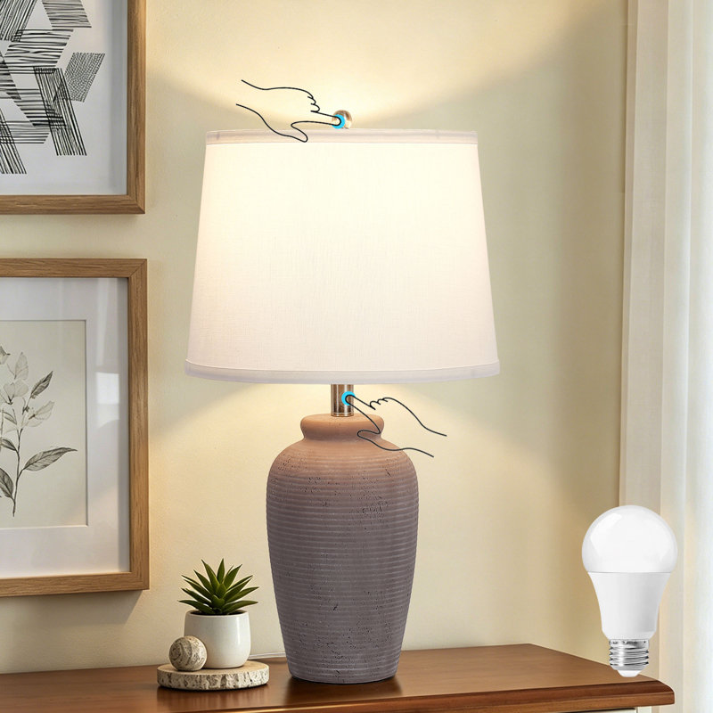 23.8"Ceramic Table Lamp Touch Control Bedside Lamp, Purple