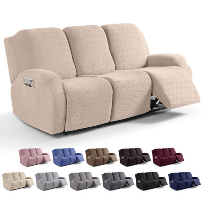 Wald 3 Seats Jacquard Recliner Chair Covers Furniture Protector Recliner Slipcovers With Elastic Bottom For Kids Pets