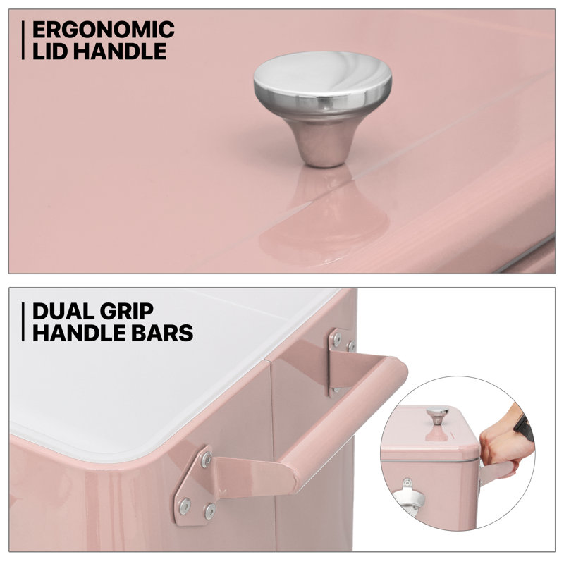 Pink Alloy Steel Outdoor Rolling Cooler with Wheels