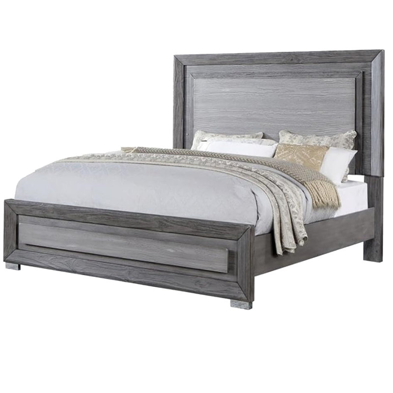 Lit très grand Reno avec tête de lit à DEL et pieds en métal gris, Grand