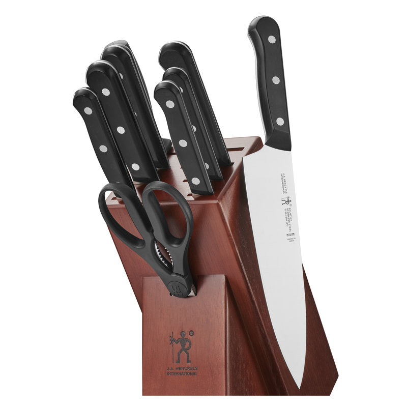 HENCKELS Solution 10-Piece Knife Set with Block, Chef Knife, Paring Knife, Utility Knife, Bread Knife, Black, Stainless Steel