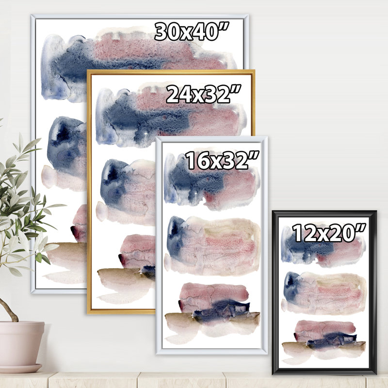 Beige rose et nuages bleus - peinture sur toile à cadre flottant, H 40 po x l 30 po x 1,5 po, Toile blanche encadrée