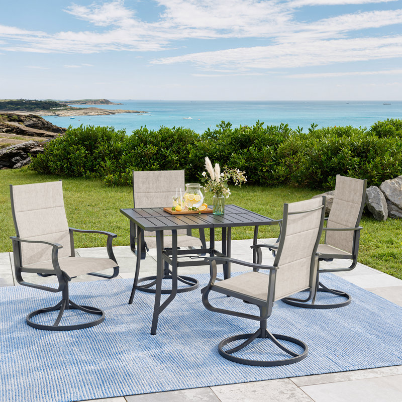 5-Piece Waterproof Patio Dining Set – Outdoor Rectangular Table & 4 Padded Swivel Chairs, Beige
