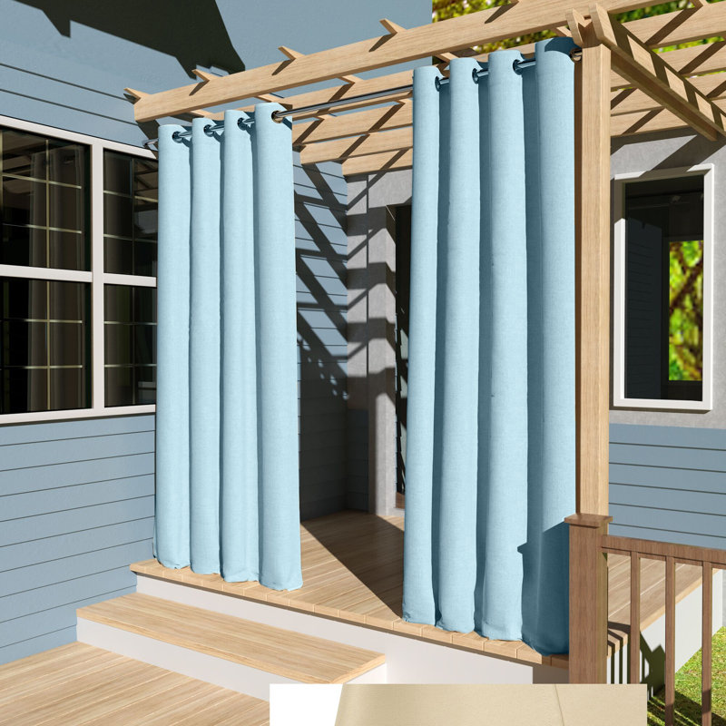 Outdoor Curtain Grommet Top, Waterproof Black Out Thermal Insulated Outdoor Bedroom Livingroom Curtains, Effective Sun and Privacy Protection Curtain, for Balcony Terrace Pergola Indoor, Single Panel, 52" W x 84" L Blue