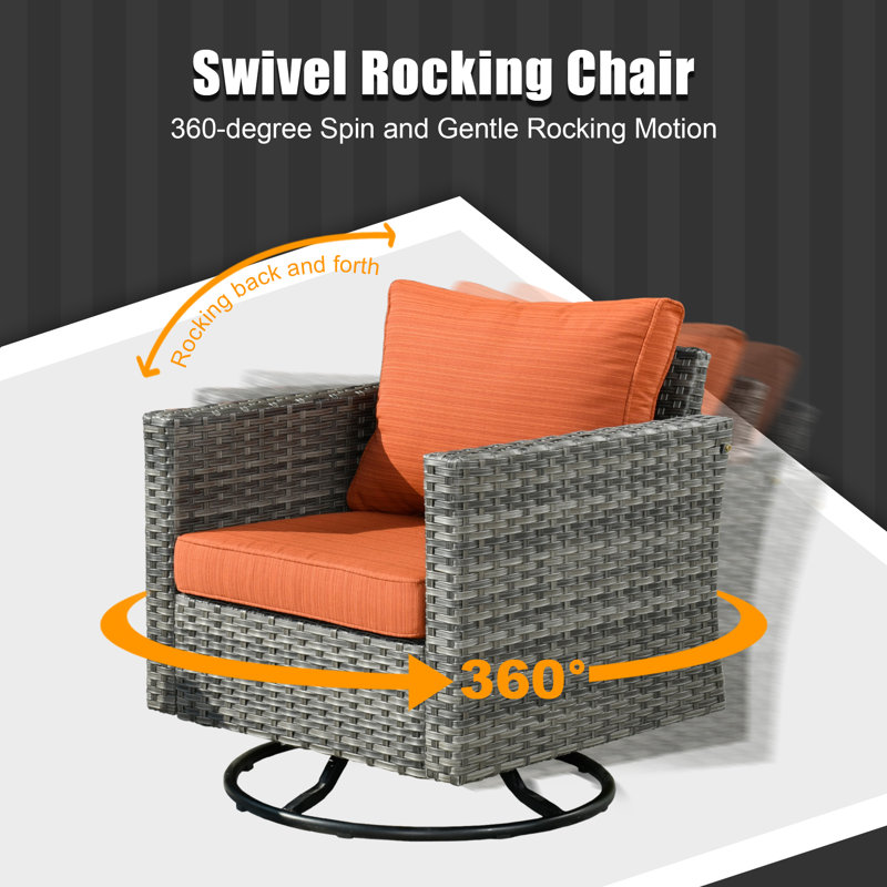 Paleosofos Wicker 6 - Person Patio Conversation Sets with Cushions, Orange