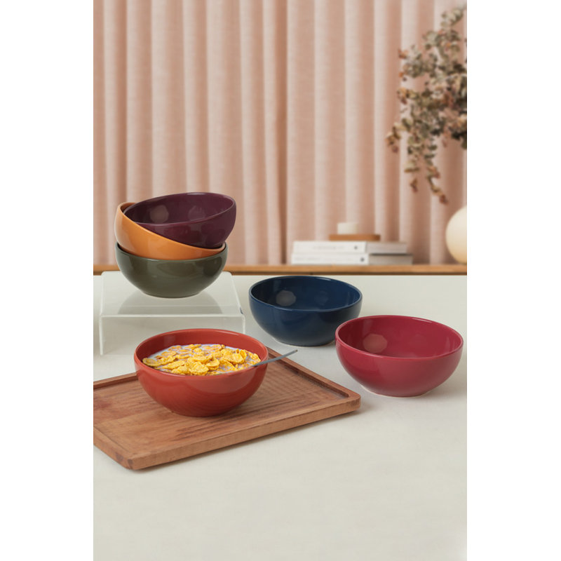 Premium Ceramic Bowl Set (6 Pieces), 5.5 Inches, 15.2 fl oz | 100% Antibacterial, Water-Resistant, Easy to Clean | Dishwasher Safe up to 122°F, Microwave Safe | Perfect for Serving, Mixing, and Meal Prep