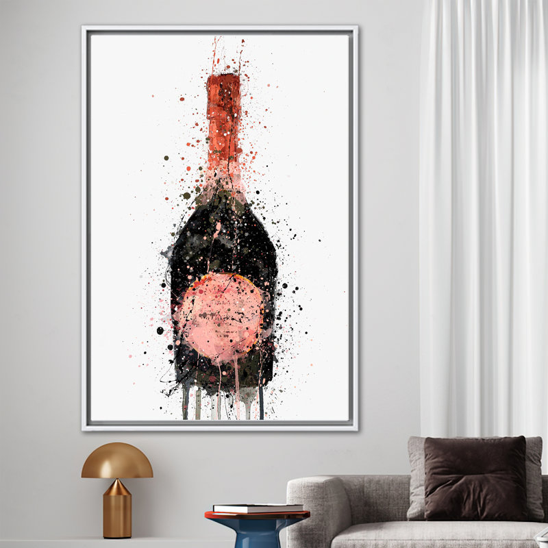Champagne Splash, peinture abstraite - art mural moderne sur toile pour la décoration intérieure, H 61 po x l 37 po