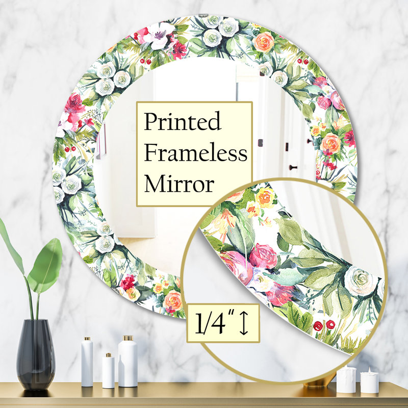 Fleur rose 2 - miroir traditionnel, H 31,5 po x l po